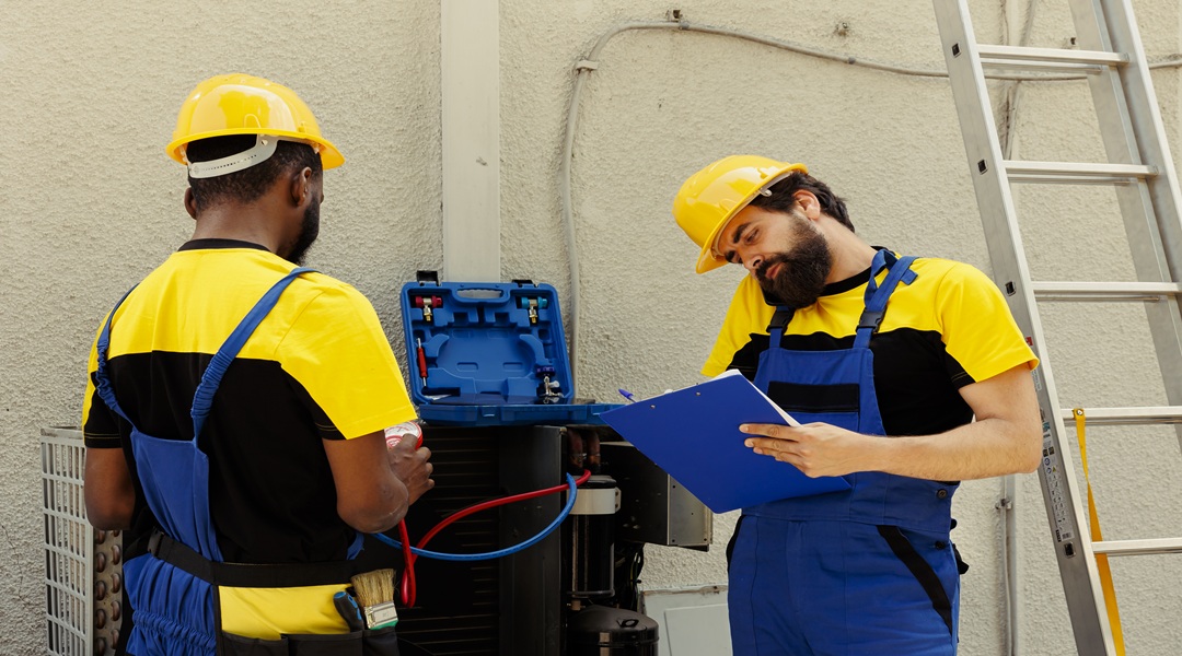 HVAC engineer on the phone with customer